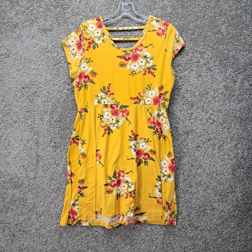 Bobbie Brooks Yellow Floral Strappy Back Fit & Flare Dress Womens Medium M